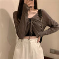 Strick-Cardigan mit Lochmuster und Kordelzug