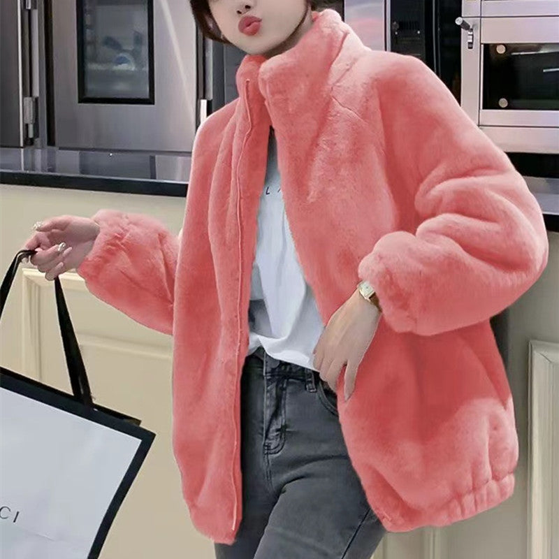 Doppelseitiger Fleece-Rollkragenmantel