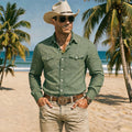 Herren Hemd Leinen-Optik Langarm Loose Fit