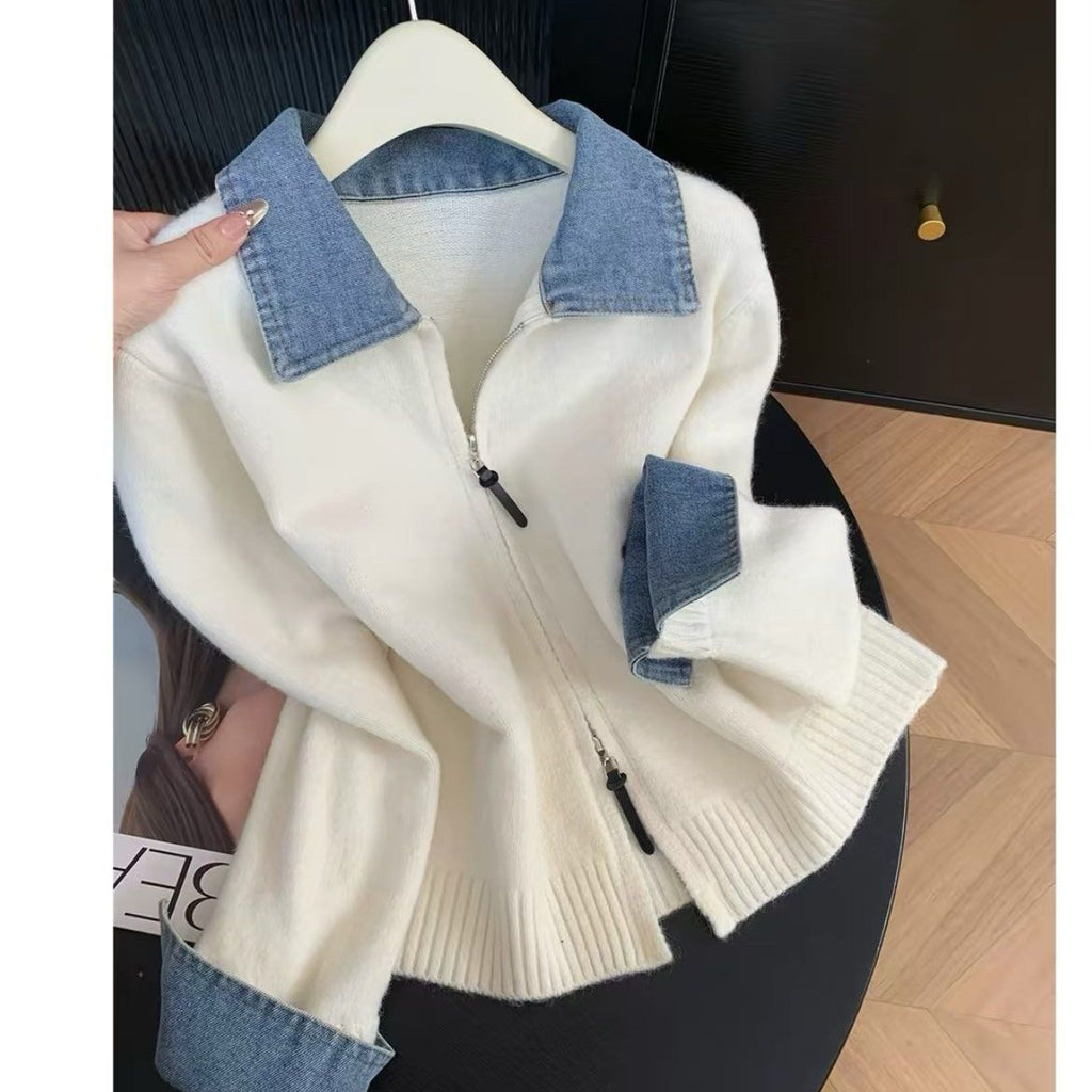 Retro Denim Strick-Cardigan