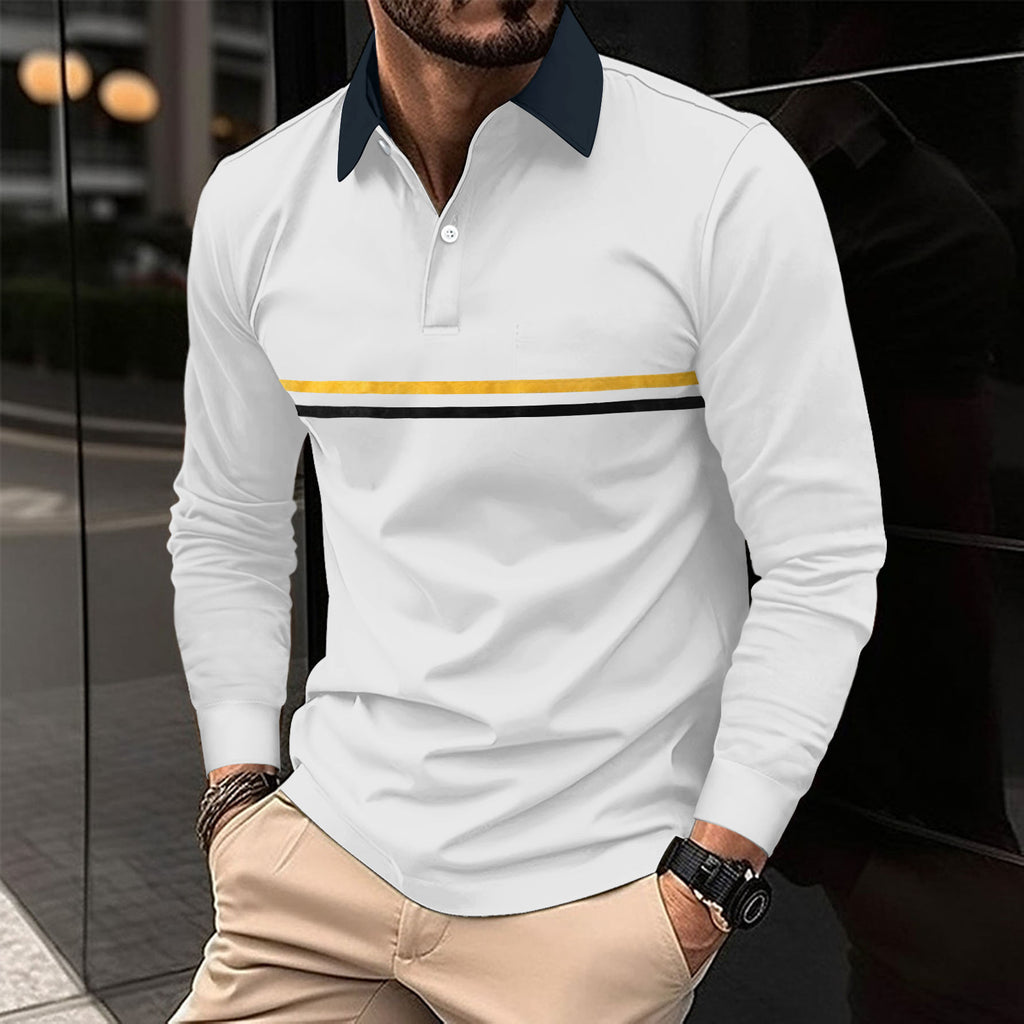 Herren Langarm Polo-Shirt mit Knopfleiste