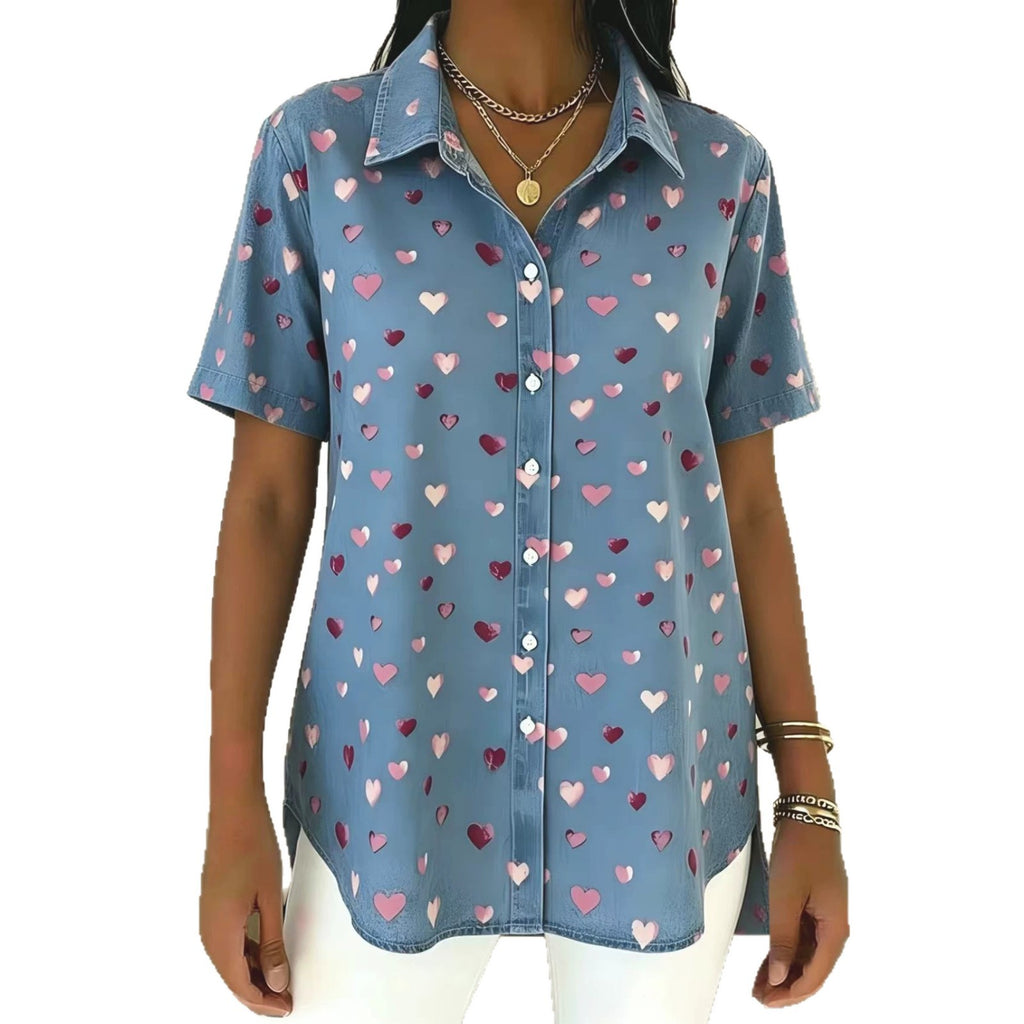 Herz-Print Kurzarmshirt für Damen – Bild 4 | LuxeStyle