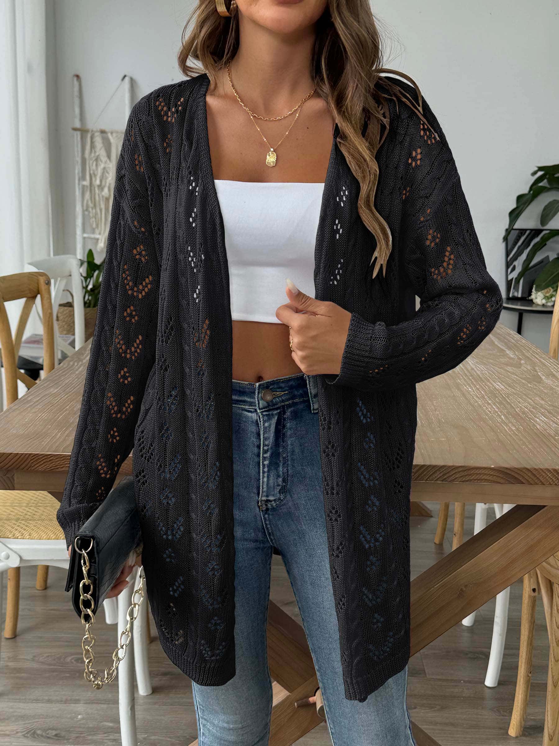 Luftiger Strick-Cardigan mit Lochmuster