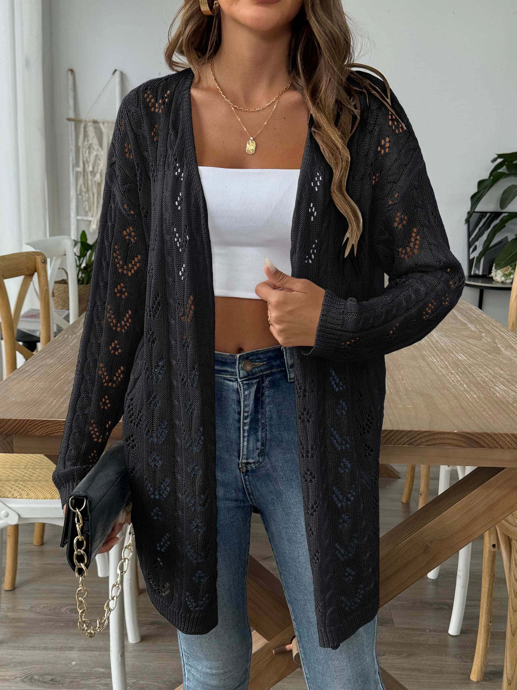 Strick-Cardigan mit Lochmuster