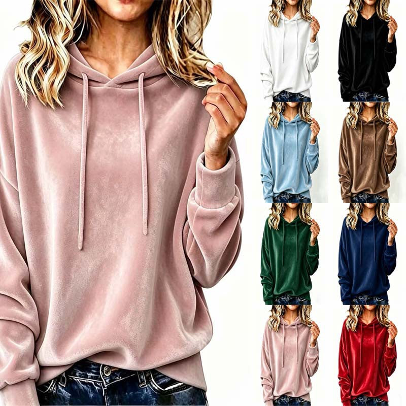 Samt-Pullover mit Kapuze und Kordelzug
