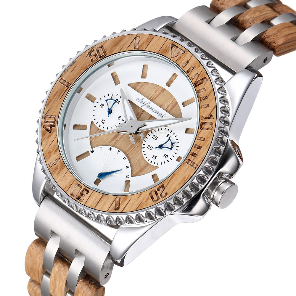 Sportliche Herrenuhr mit Holz- und Stahl-Elementen – Bild 8 | LuxeStyle