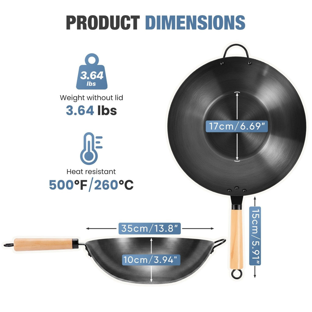 Wok aus Karbonstahl mit flachem Boden