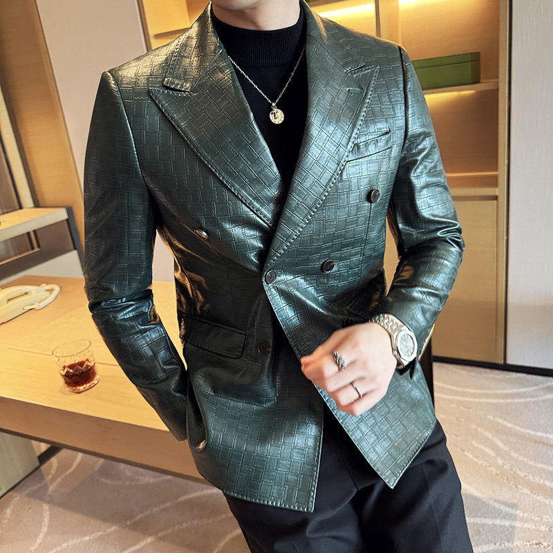 Doppelreihiger Lederblazer aus Leinen-Woll-Mischung – Bild 5 | LuxeStyle