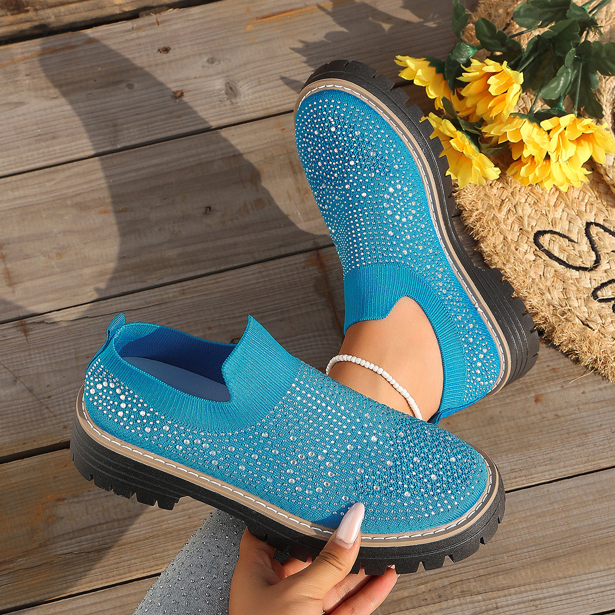 Glitzer-Sneaker mit Chunky Heel
