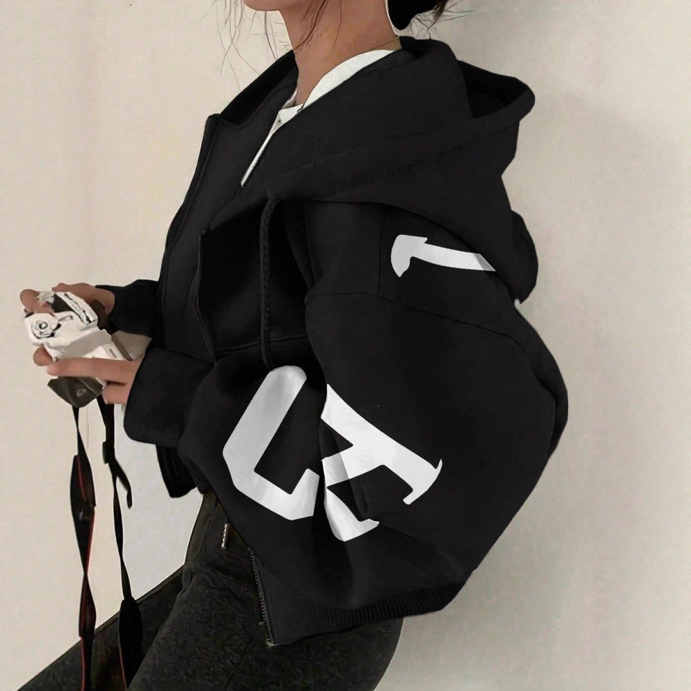 Freizeit-Sweatshirt mit Print und Reissverschluss