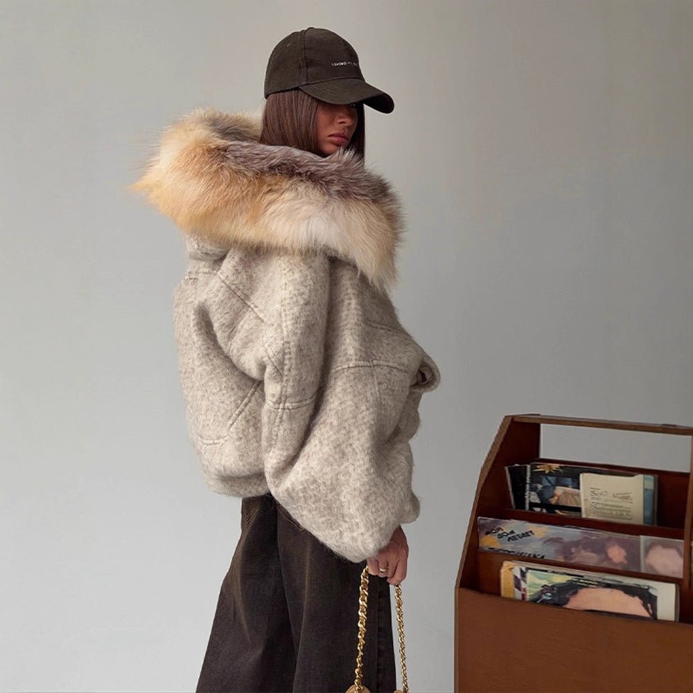 Damen-Kurzmantel mit grossem Pelzkragen – Bild 3 | LuxeStyle