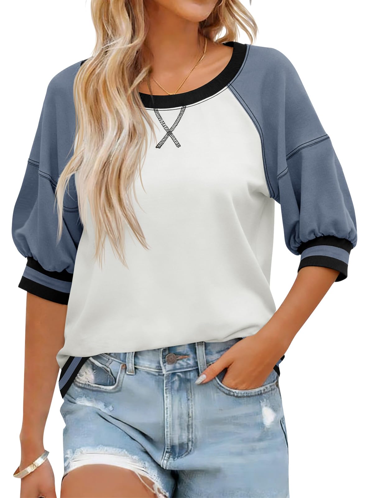 Fisoew Crewneck Sweatshirt mit halbem Raglanarm