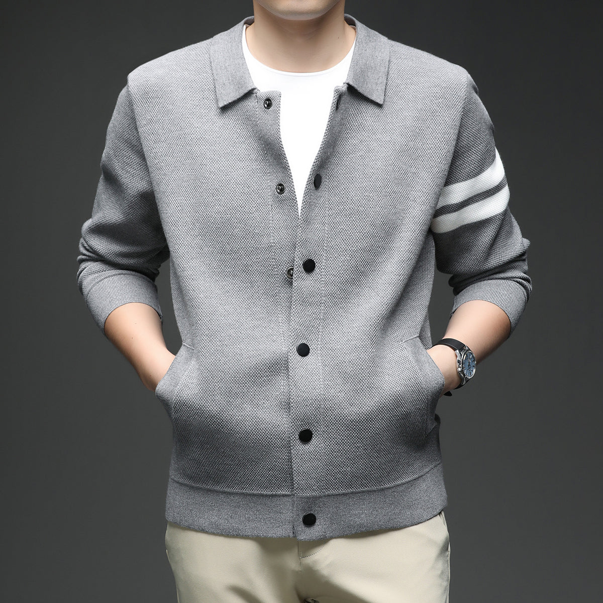 Strick-Cardigan mit Revers für Herren – Bild 8 | LuxeStyle
