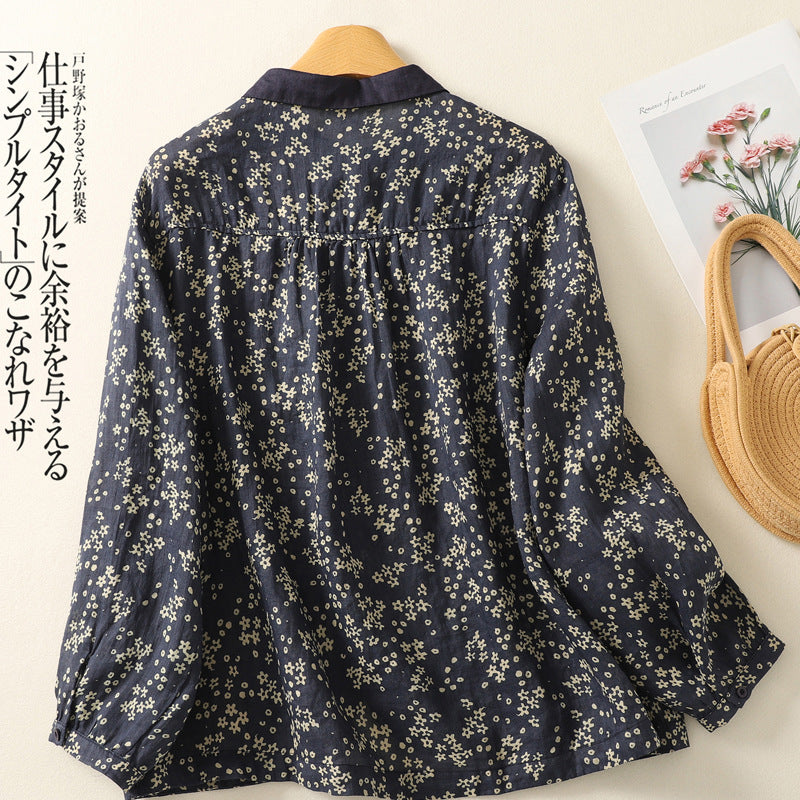 Langarm-Shirt mit Blumenprint aus Ramie