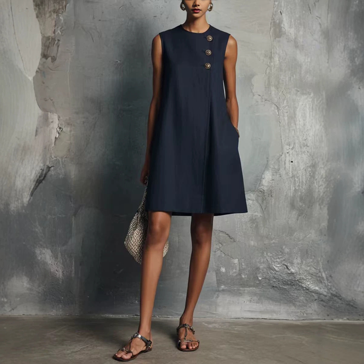 Asymmetrisches Knopfkleid mit seitlichen Taschen – Bild 5 | LuxeStyle
