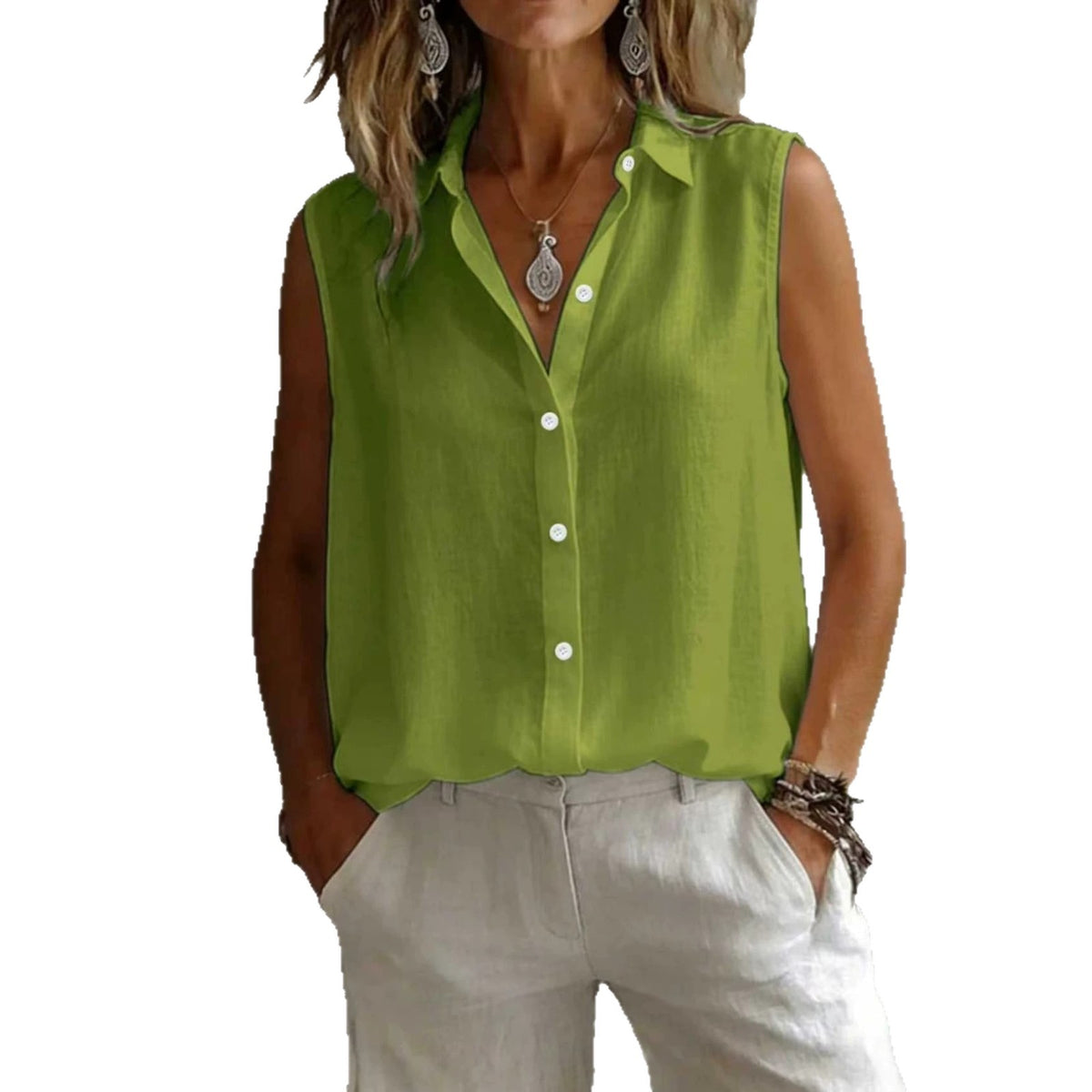 Ärmelloses Casual-Shirt mit Reverskragen – Bild 4 | LuxeStyle