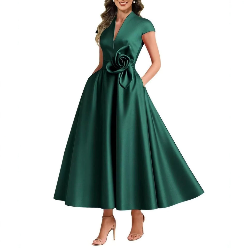 3D Blumen Damen-Satin-Kleid