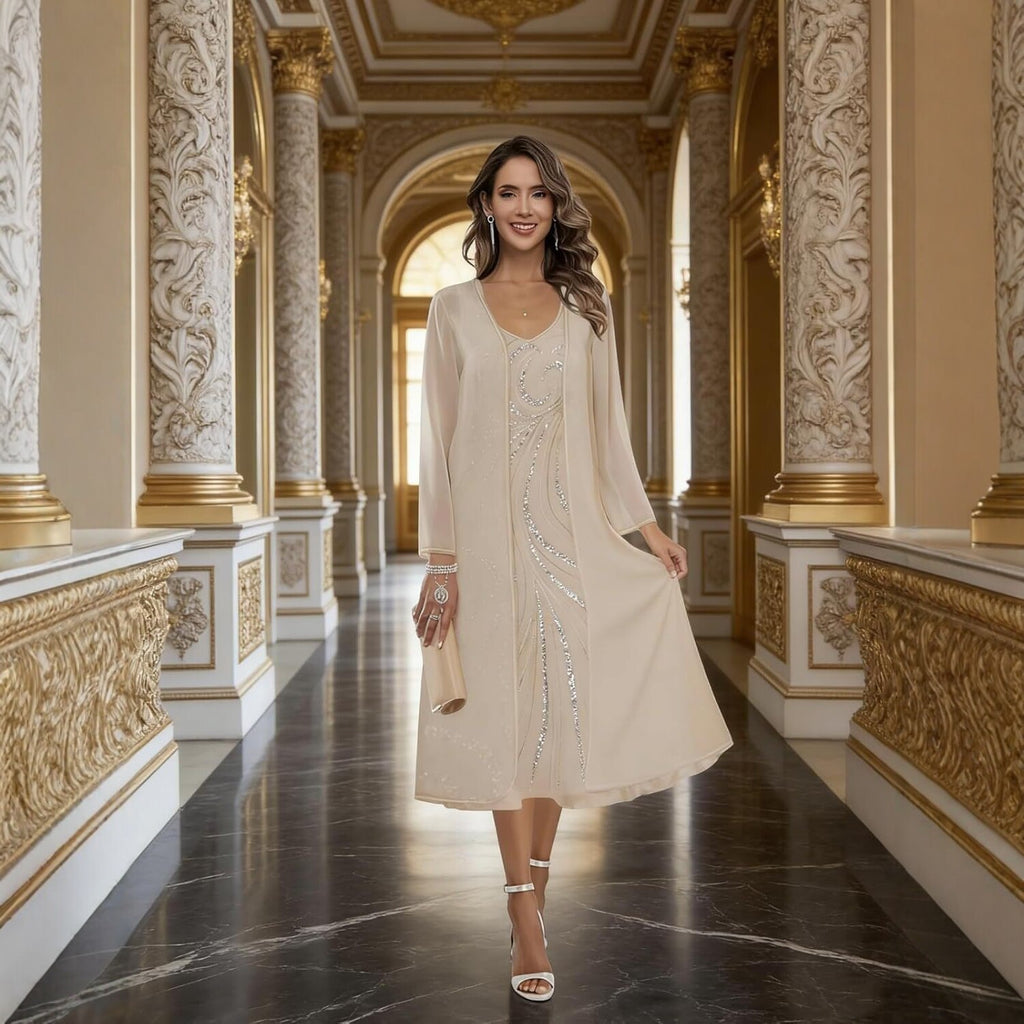 Elegantes figurbetontes Midi-Abendkleid