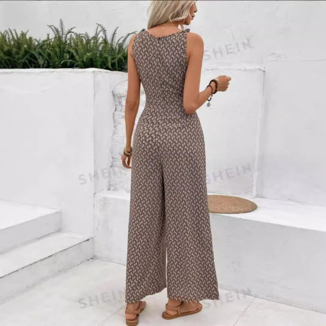 Eleganter bedruckter Jumpsuit mit Schnürung