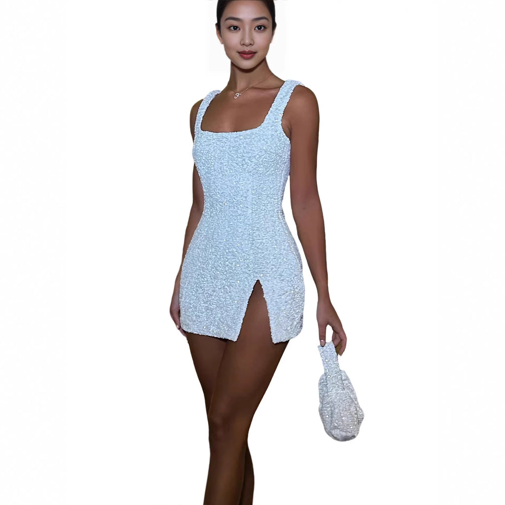 Trägerloses Pailletten-Minikleid
