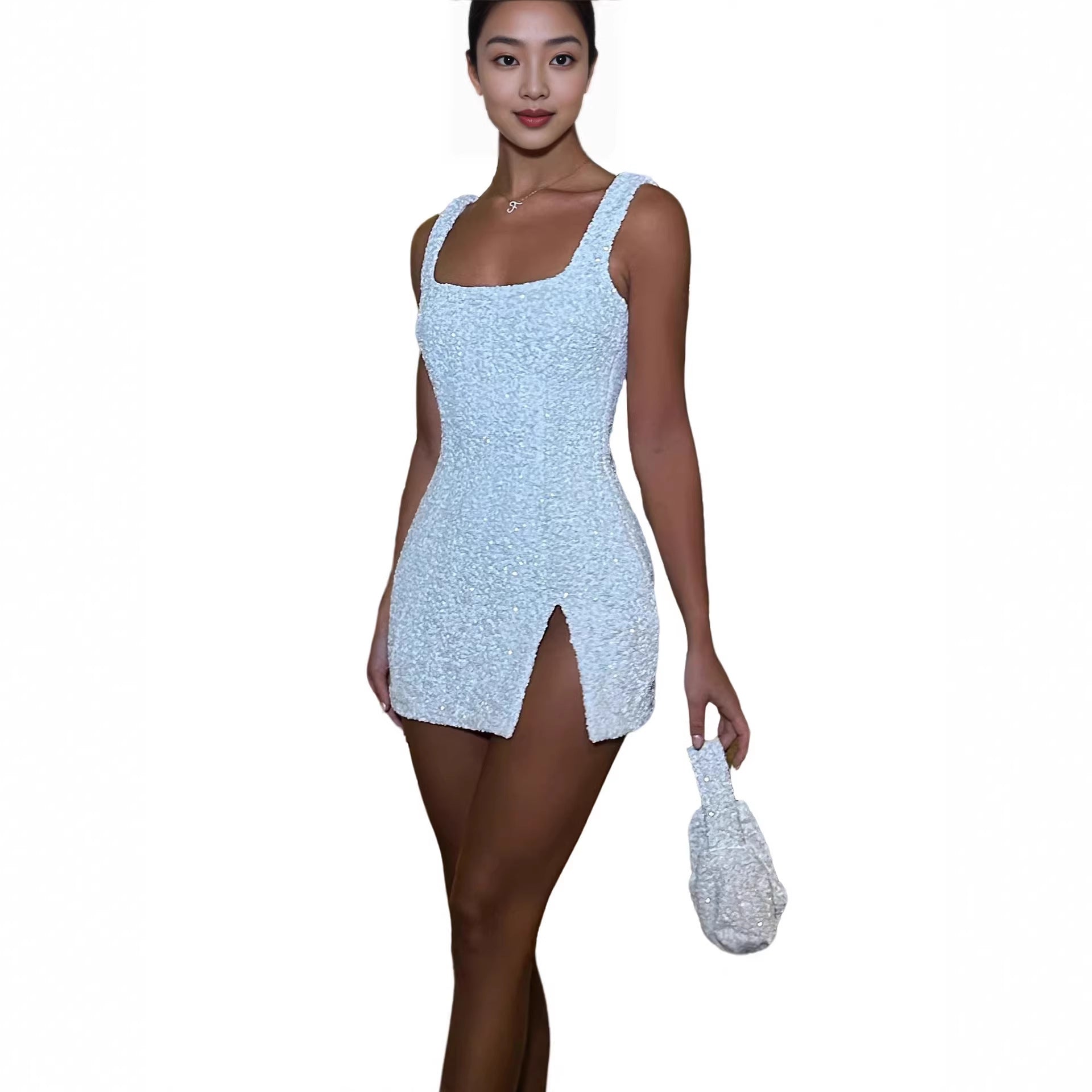 Trägerloses Pailletten-Minikleid