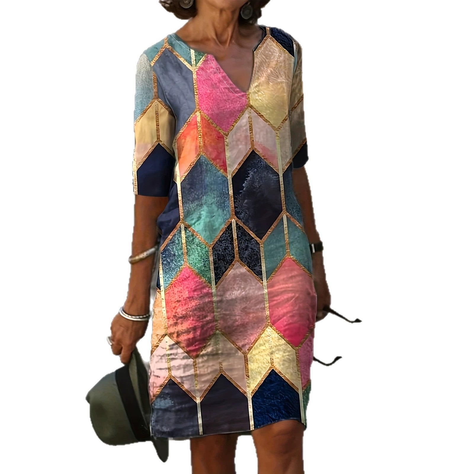 V-Ausschnitt Kleid mit Blumenprint
