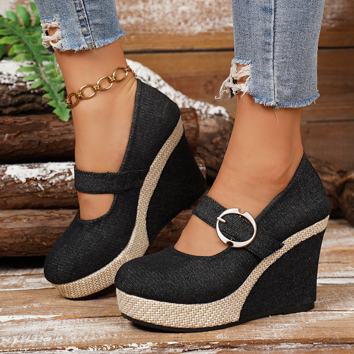 Damen Plateau-Pumps mit Keilabsatz