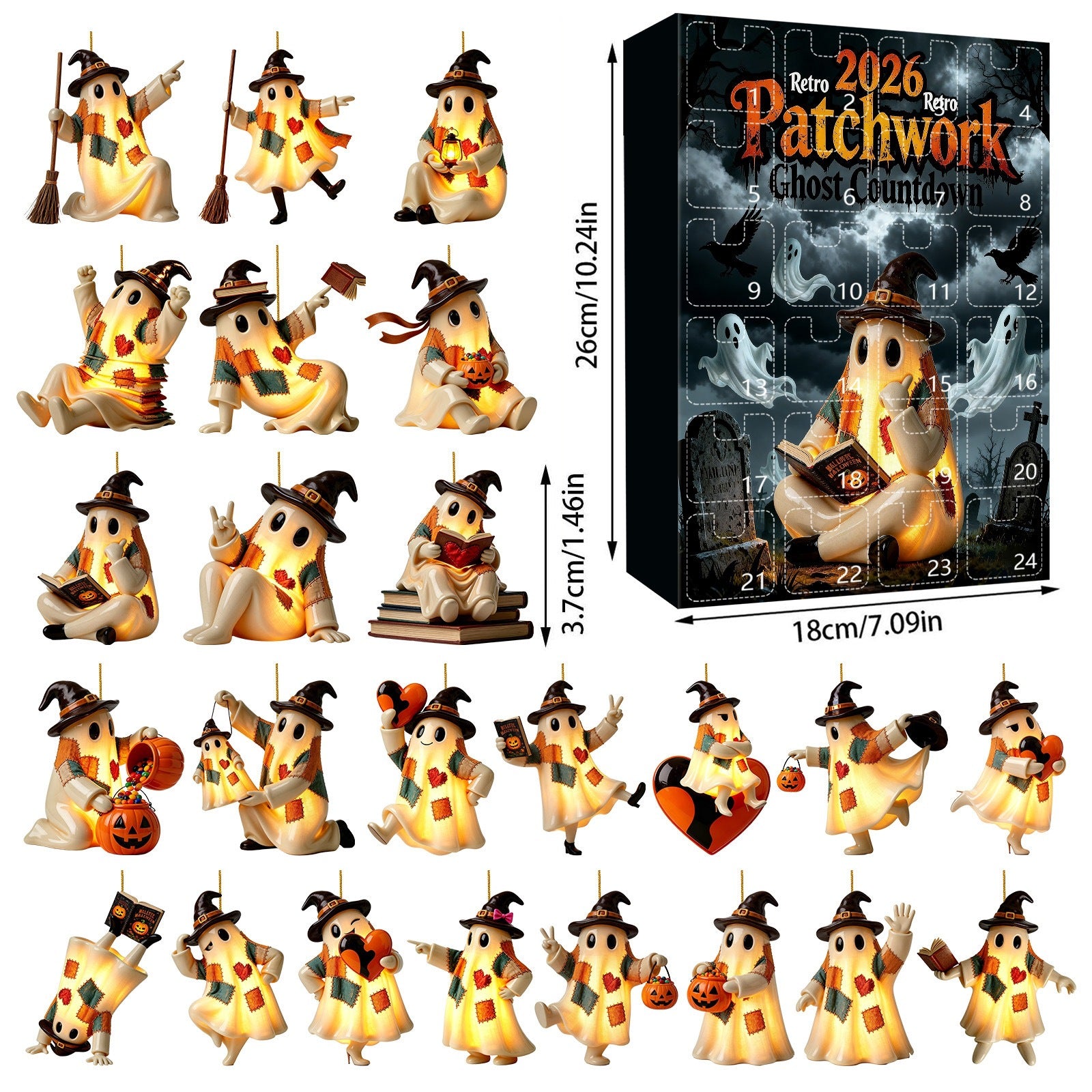 Retro Patchwork Geist Anhänger mit Halloween-Beleuchtung