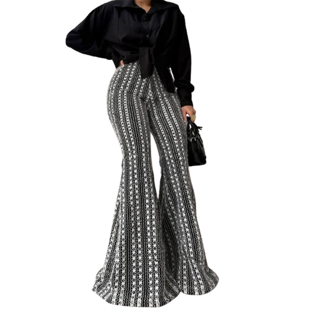 Gestreifte Mid-Rise Stretch Flare Leggings