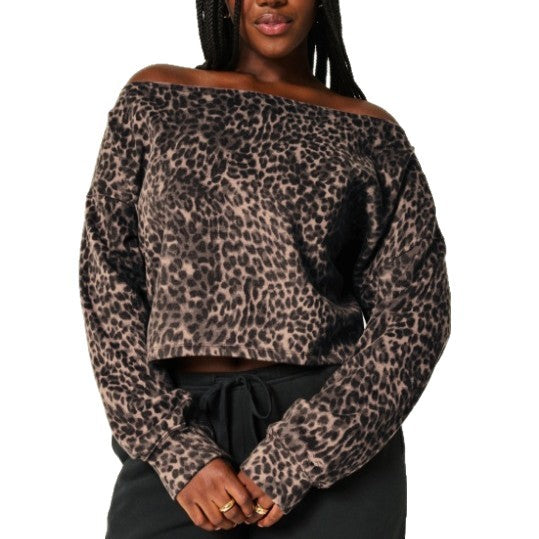 Off-Shoulder Sweatshirt mit Leopardenmuster