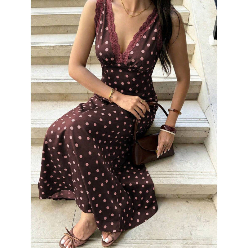 Ärmelloses Maxi-Kleid mit Schlitz und Polka Dots – Bild 6 | LuxeStyle