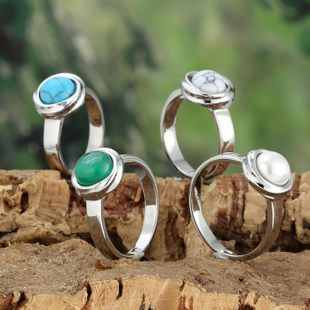 Titanstahl-Ring mit Katzenaugen-Stein