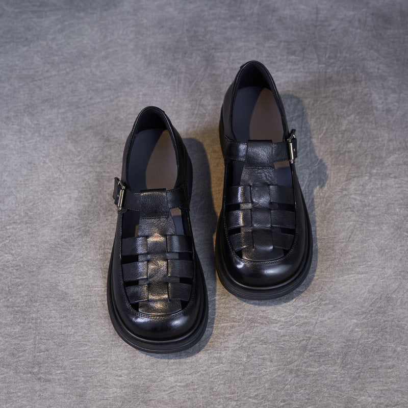 Leder-Sandalen mit runder Kappe – Bild 5 | LuxeStyle
