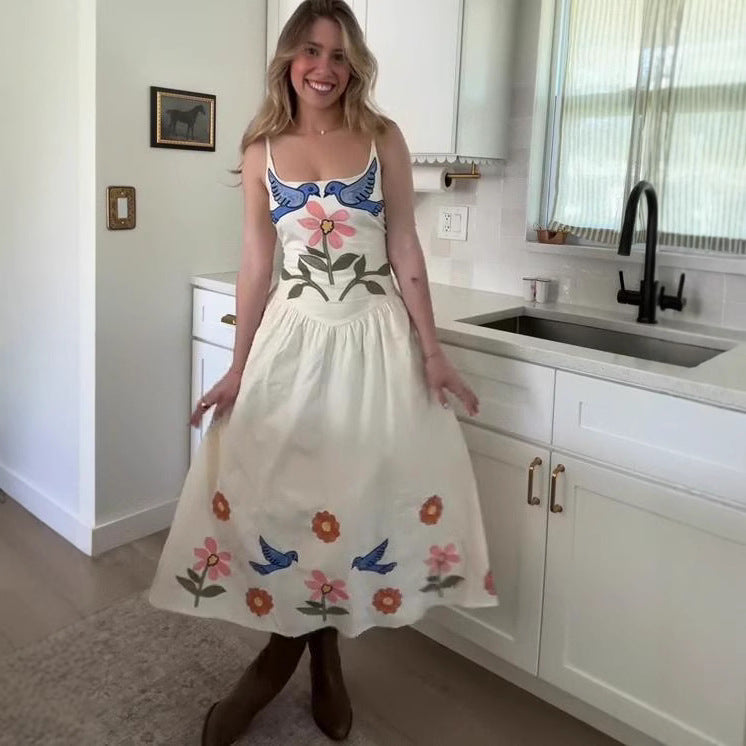 Damen trägerloses A-Linien-Kleid mit Print