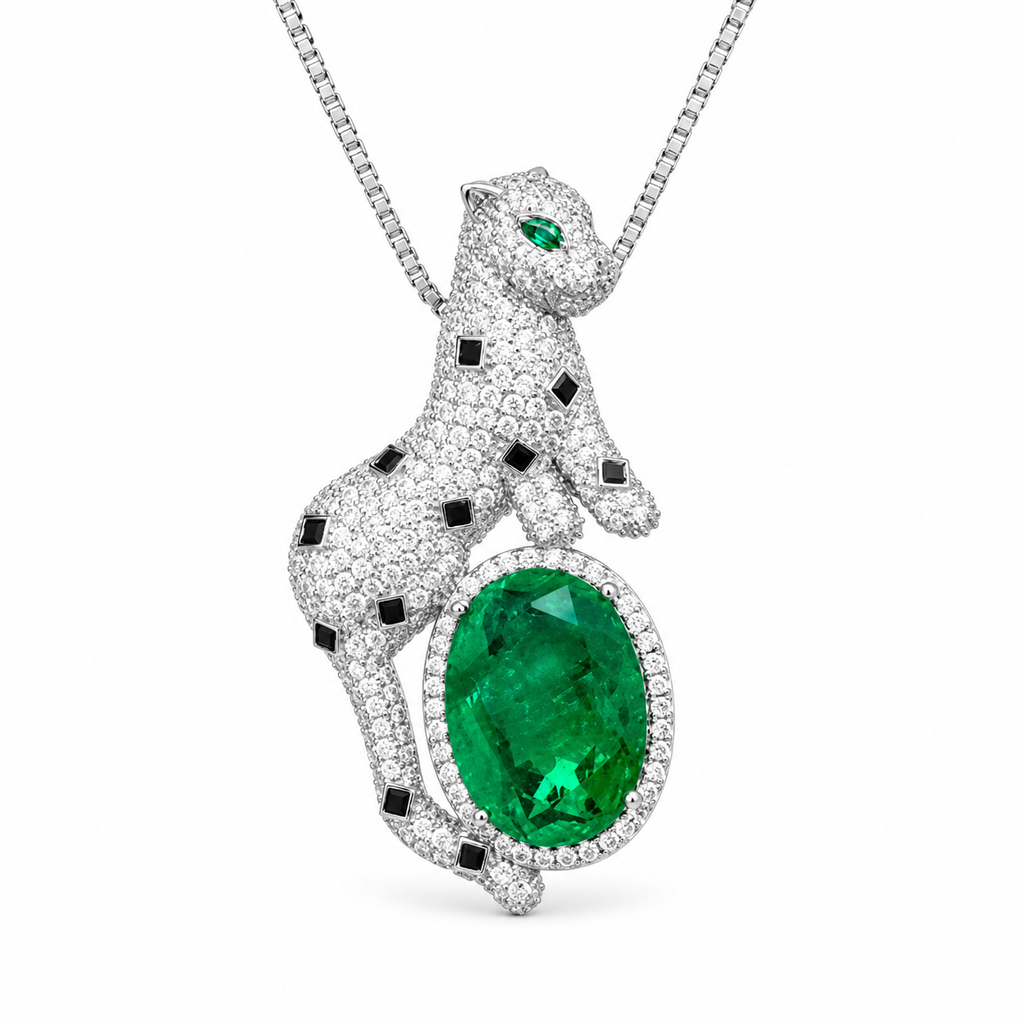 Luxury Panther Halskette, Kupfervergoldet mit Silber, Ovaler Simulatio