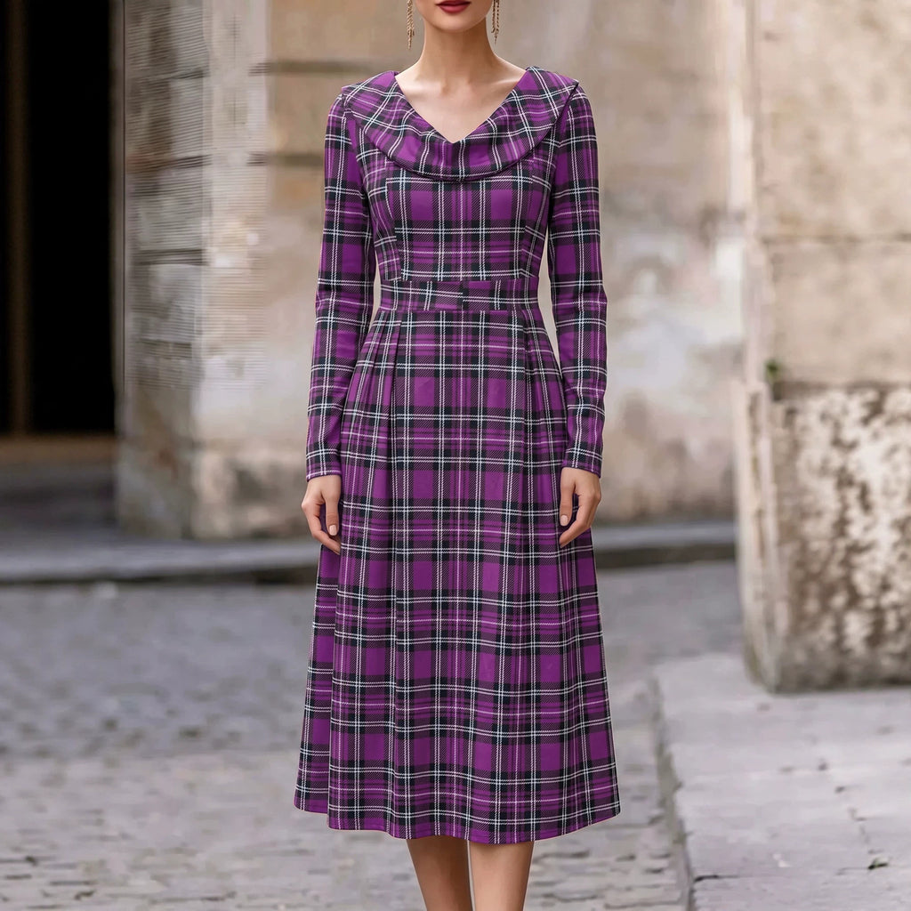 Herbst/Winter Bedrucktes A-Linien Kleid