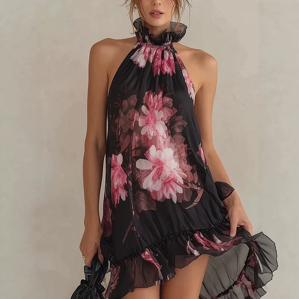 Chiffon Off-Shoulder Minikleid mit Blumenmuster | LuxeStyle