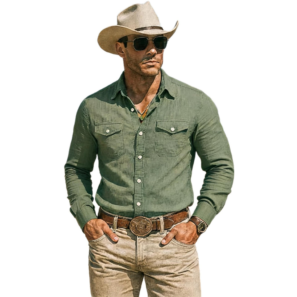 Herren Hemd Leinen-Optik Langarm Loose Fit