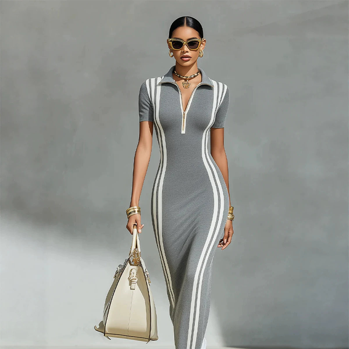 Damenkleid mit Streifenmuster – Bild 3 | LuxeStyle