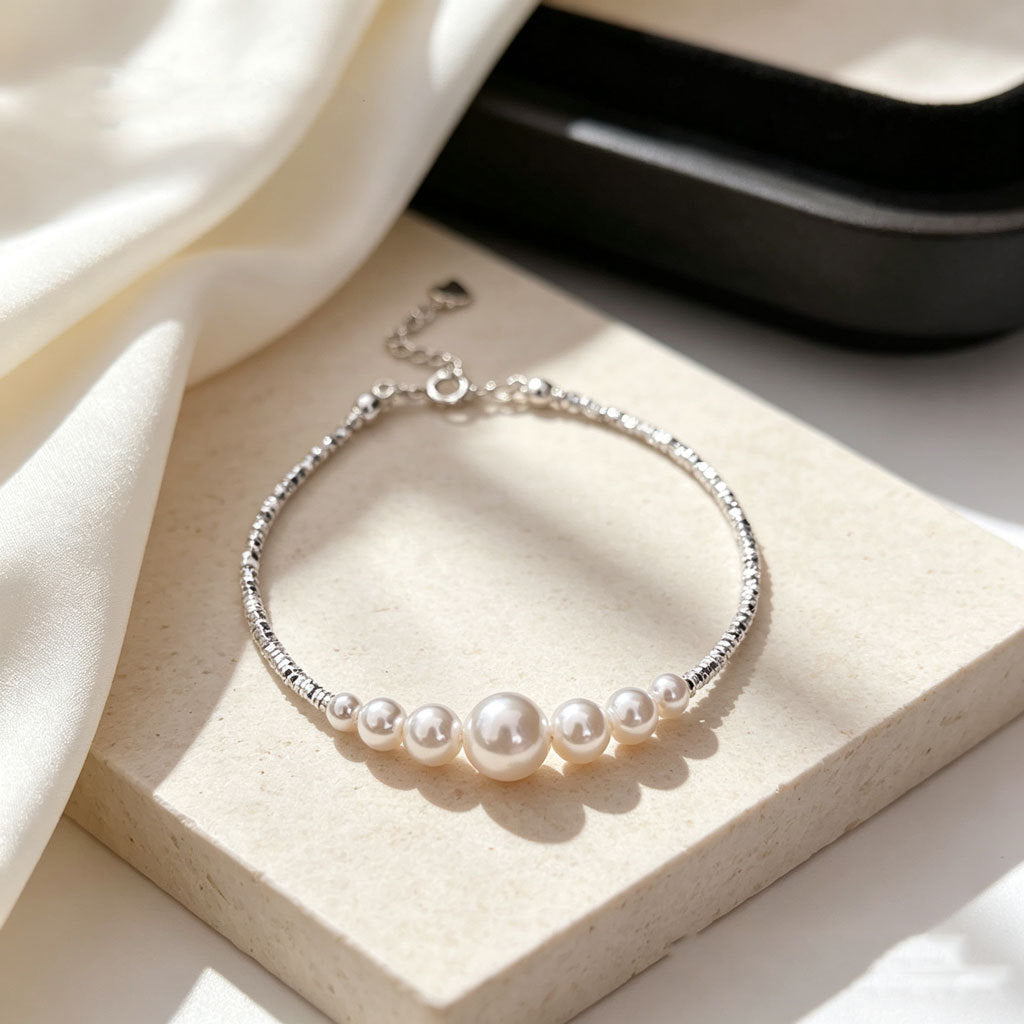 Silbernes Perlen-Armband · filigran