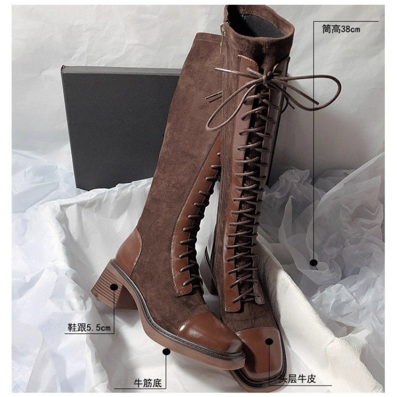 Gestickte Rundzehen Hochstiefel Damen