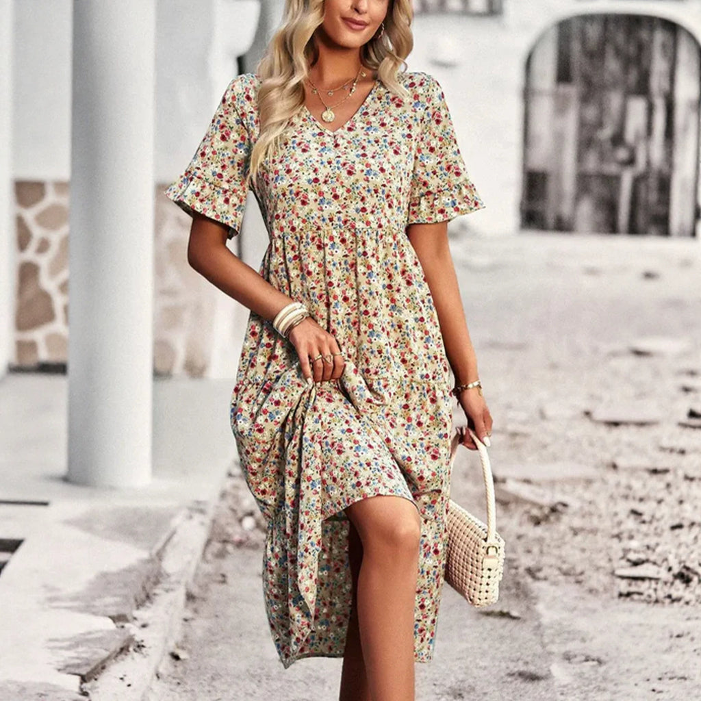 Boho V-Ausschnitt Strandkleid Langarm – Bild 3 | LuxeStyle