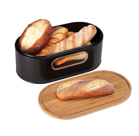 Brotbox aus Metall mit Bambusdeckel