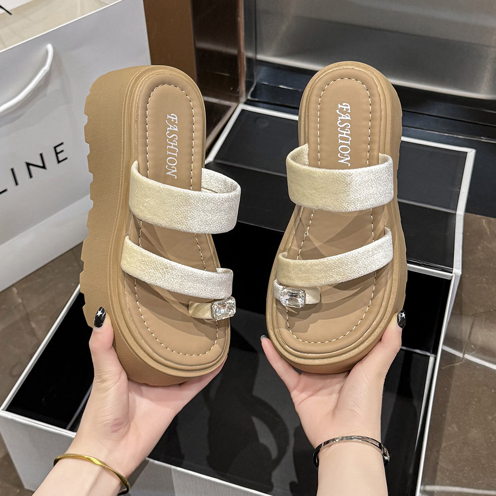 Plateau Zehensteg-Sandalen mit Strass