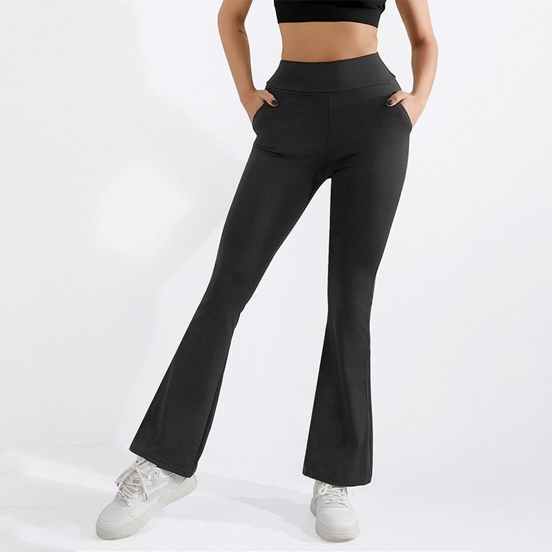 Hohe, elastische Damenhosen mit Taschen
