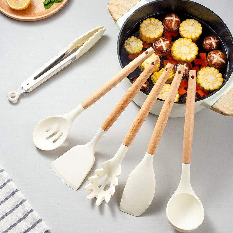 Silikon Küchenhelfer Set mit Holzgriff, 12-teilig