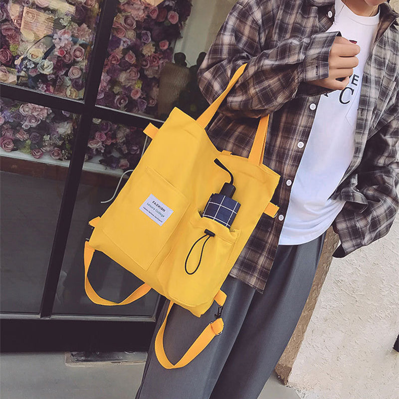 Harajuku Canvas Rucksack mit vielen Fächern