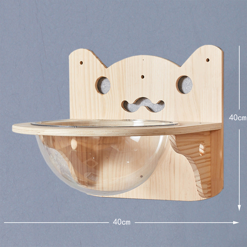 Wandmontierte Katzen-Kletterplattform aus Massivholz