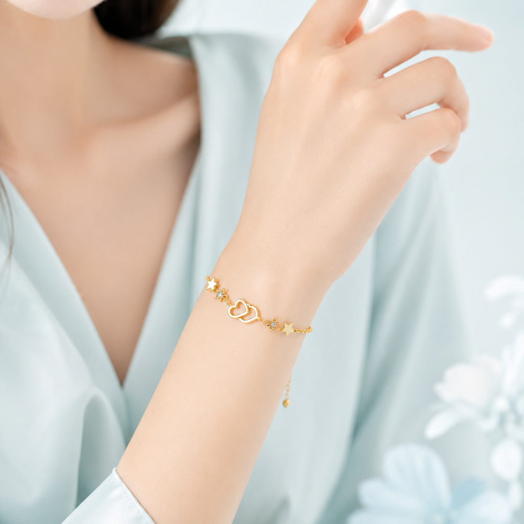S925 Silber Armband mit Stern- und Herz-Motiv