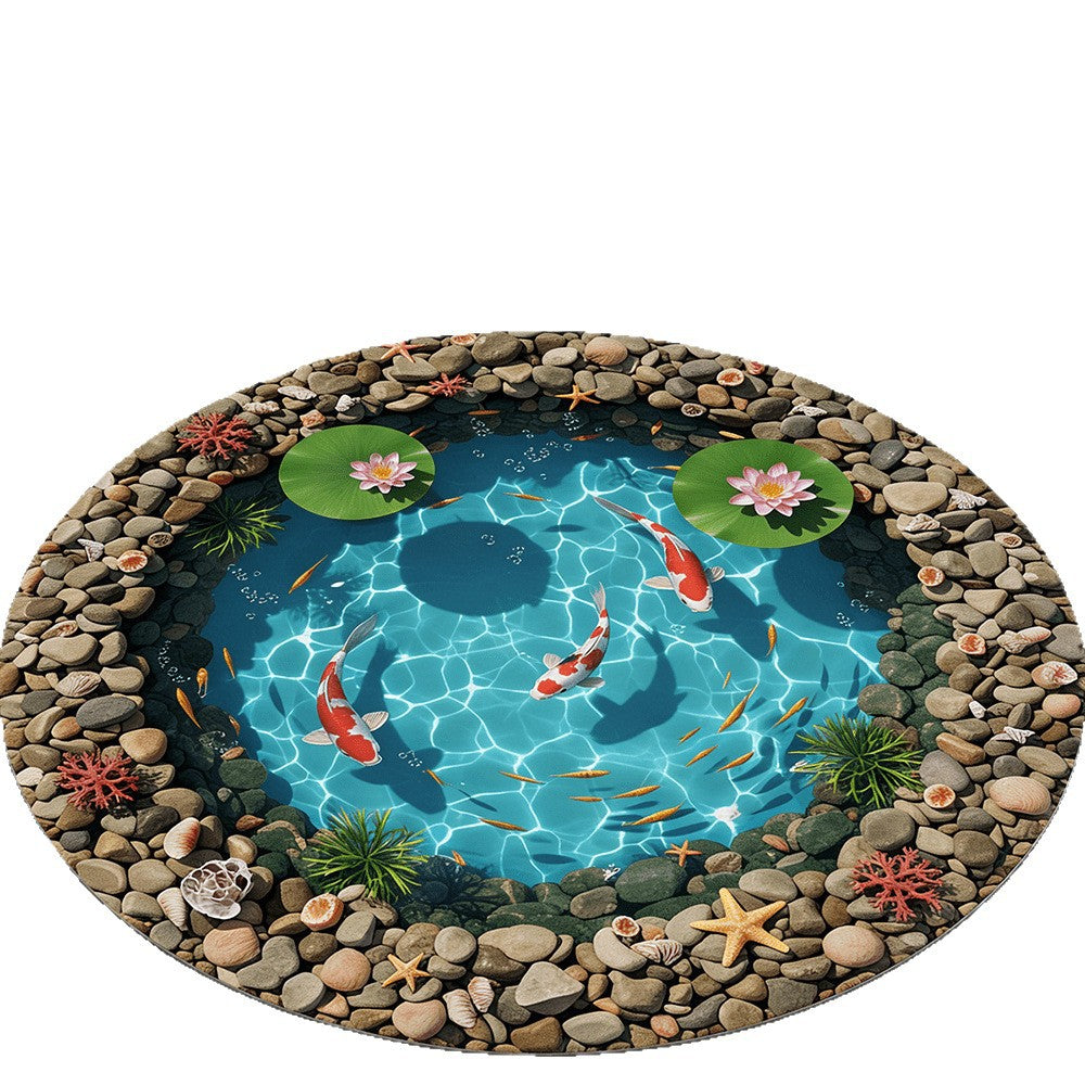 Runder Badevorleger mit Lotus-Teich & Koi-Design
